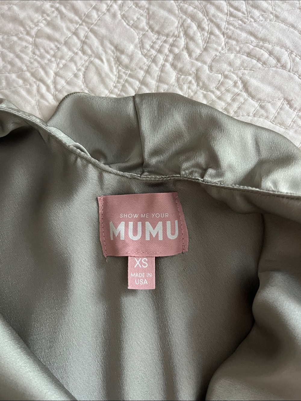 Show Me Your Mumu Serene Slip Dress Moss Green Luxe Satin Ruffle Midi Size XS - Picture 3 of 11